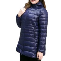 ZZOOI Light Thin Large Size down Jacket Womens Casual Wide-waisted Mid-Length White Duck down Coat Winter Lightweight Ultra-Thin Coat