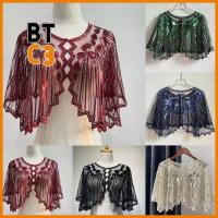 BTC3 วินเทจ แต่งงานในงานแต่งงาน 1920s ผ้าคลุมไหล่สำหรับงานเลี้ยง Flapper shawl ผ้าคลุมไหล่ลูกปัดลูกปัด การตกแต่งเลื่อม