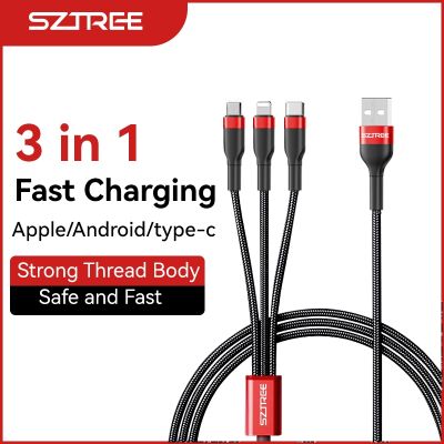 【jw】◇☈¤  SZTREE 3 1 Charging Cable iPhone Type-c Usb Dragging Three Data 1.2M
