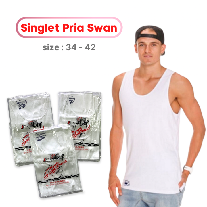 Singlet Swan Kaos Oblong Pria Putih Polos Swan Brand Singlet Kaos