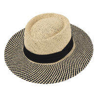 HOAREE Panama Hat Men PorkPie Sun Hat Summer Straw Wide Brim Fedora Male Hand Knitting Black Patchwork Casual Beach Tribby Hat