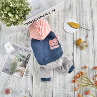 Warm Luxury Dog Clothes with Striped Hats Corduroy Four-Foot Pet Plus Velvet Thickened Autumn and Winter Suit for York