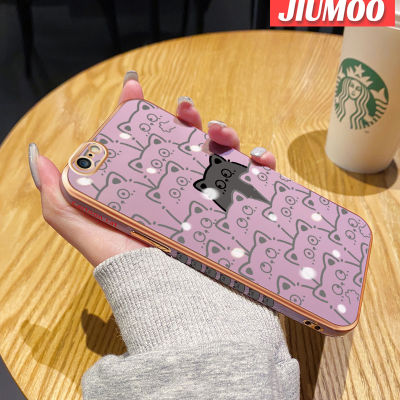 เคส JIUMOO สำหรับ iPhone 6 6S 6 Plus 6S Plus เคสแฟชั่นลายการ์ตูนแมวน่ารักใหม่ขอบสี่เหลี่ยมเคสมือถือด้านข้างเคสกันกระแทกทำจากซิลิโคนฝาปิดเลนส์เต็มรูปแบบเคสป้องกันกล้อง