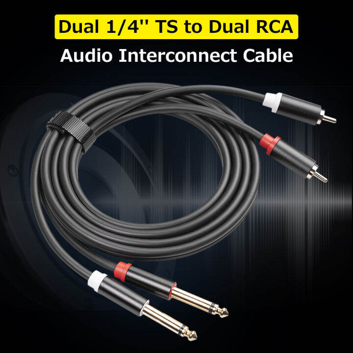 dual-1-4-ts-to-dual-rca-สายเคเบิลเชื่อมต่อสัญญาณเสียง2-6-35มม-ชาย-ts-ถึง2อะแดปเตอร์-rca-ตัวผู้สายไฟปลั๊กชุบทอง-ปลอกอลูมิเนียมอัลลอย5ft