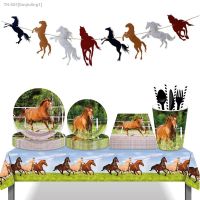 ▪▨◈ Horse Party Supplies Wild Horse flag Tablecloth paper cup Knight Horse Birthday Party Decor Horse Racing Birthday Table Covers
