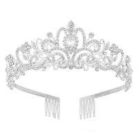 Tiaras และมงกุฎสำหรับผู้หญิงที่มีแผ้วสำหรับ Rhinestone เจ้าหญิงที่สง่างามมงกุฎสาวเจ้าสาวแต่งงานอุปกรณ์ประกอบฉากงานเลี้ยงวันเกิด