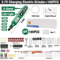 196 Pcs miniเครื่องเจียร์สายอ่อน เครื่องเจียรไฟฟ้าขนาดเล็ก ครบชุด งานฝีมือ DIY ปากกาแกะสลัก เครื่องเจียรไฟฟ้า USB แบบไร้สาย, การควบคุมความเร็วห้าระดับ, ไฟฉาย（HB-202 USB การชาร์จแบบไร้สาย + แฟลช）