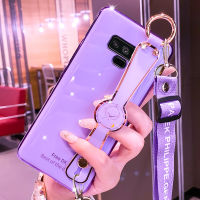 สำหรับ Samsung Galaxy Note 9 Note 8เคส Luxruy 6D เคสเคลือบซิลิโคนสีทองธรรมดาโทรศัพท์แผ่นโลหะด้วยไฟฟ้าสายรัดข้อมือฝาปิดตั้งได้สำหรับ Galaxy Note9 Note8