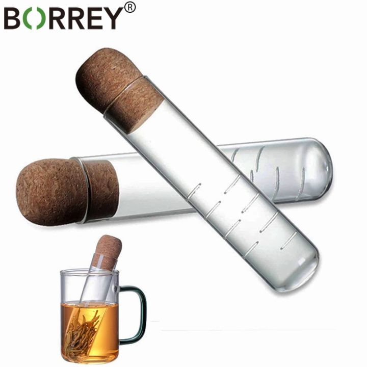 borrey-ตัวกรองที่กรองชาแก้ว-ถ้วยชงชาแก้วทรงหลอดทดลองชาเขียวกรองชาเครื่องกรองสมุนไพร