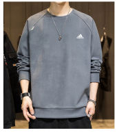 Adidase∮ เสื้อยืดคอกลมแขนยาวสำหรับผู้ชายเสื้อสวมหัวเสื้อสเวตเตอร์บางสีทึบฤดูใบไม้ผลิฤดูใบไม้ร่วงด้านบน