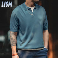 LISM 2023ผู้ชายแขนสั้นเสื้อโปโลฤดูร้อนเปิดลงปก Polos สีทึบบุรุษสบายๆหลวม Streetwear ชายโปโลประเดิม