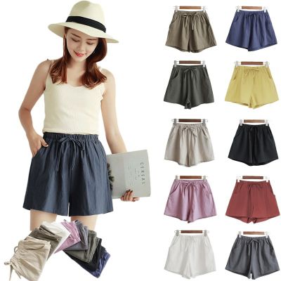Ready Stock Summer New Women Cotton And Linen Shorts Loose Sports Casual High Waist Plus Size A Word Linen Wide leg