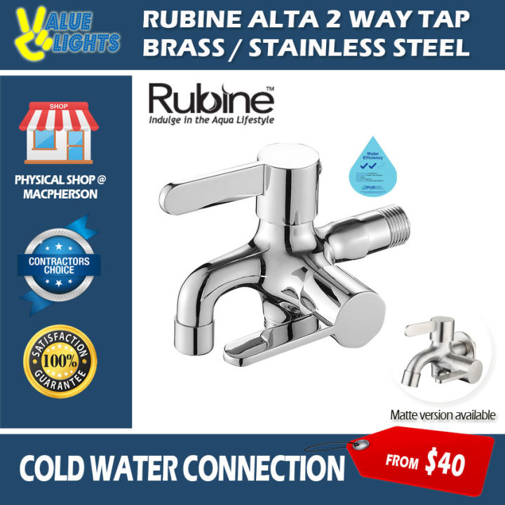 Rubine Alta Chrome Matte 2 Way Tap Brass Stainless Steel Cold Water Connection Alta T91331 5712