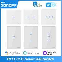 SONOFF WiFi Smart Wall Switch T0 T1 T2 T3 EU US UK 1/2/3 Gang Light Switch Smart Home Control For EWelink APP Alexa Google Home Power Points  Switches