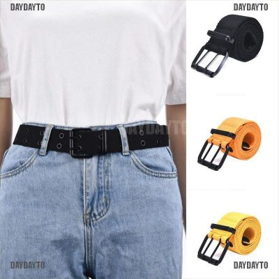 [DAYDAYTO] New Punk Harajuku Canvas Web Double Grommet Hole Buckle Belt Women Men Jeans