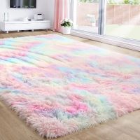 【SALES】 Hairy Rainbow Rugs for Children Bedroom Soft Furry Carpets Living Room Kids Baby Room Nursery Playroom Cute Room Decor Area Rug