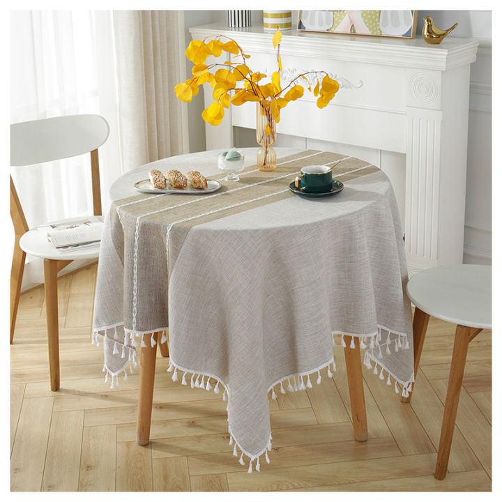 ผ้าปูโต๊ะนอร์ดิกผ้าปูโต๊ะกลมฝ้ายลินินมีพู่โต๊ะขนาดเล็กผ้าปูโต๊ะผ้าถักแจ็คการ์ดเสื่อสี่เหลี่ยมมีพู่
