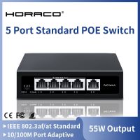 HORACO 5 Port POE Switch 10/100Mbps Smart Standard Switcher 30W VLAN with IEEE802.3af/at for IP Camera,NVR,Security Surveillance