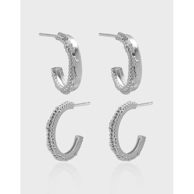 [COD] 703/704 Korean version of ins niche design minimalist temperament versatile C-shaped beaded texture silver earrings for women