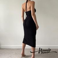 Hannie-Women Pleated Trim High Slit Tube Dress with Adjustable Drawstring