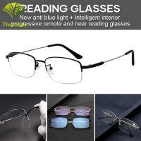 100-400 Degrees Smart Focus Photochromic Reading Glasses with Half Frame Unisex Anti-bluelight Presbyopic Glasses