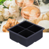 4‑Grid Ice Cubes Tray with Lid Elastic Ice Cubes Mold for เครื่องดื่ม วิสกี้ ไวน์ ค็อกเทล