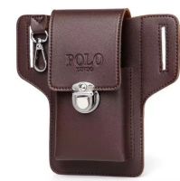 ♤┋✹ New style mens belt mobile phone purse pure color PU vertical version double-layer smoke mobile phone bag Internet explosion