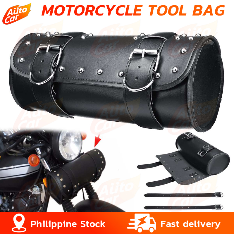 Motorcycle Fork Bag Handlebar Leather Tool Pouch Roll Barrel Bags for Yamaha Honda Kawasaki 