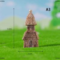 HONG เครื่องประดับภูมิทัศน์ขนาดเล็กบ้านชนบทเครื่องประดับปราสาทเรซินทิวทัศน์งานฝีมือ DIY อุปกรณ์ตกแต่งบ้าน