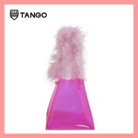 TANGO กระเป๋า carry all พลาสติกใสสีชมพู neon pink ทรงเหลี่ยม สายประดับด้วยมุกและขนนก รุ่น PIXIE Beach Bag