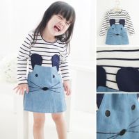 New Arrival Summer Kids Dress Cute Toddler Dress Korean Fashion Cartoon Dress Two stripes 0-4 years old Baby Dress Girl Dress