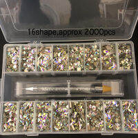 2000pcs Mix Combo Bling Box AB Rhinestone !! 16Shape (125pcsShape) Flatback Nail Rhinestone Kits Small Size Diamond Set B0189