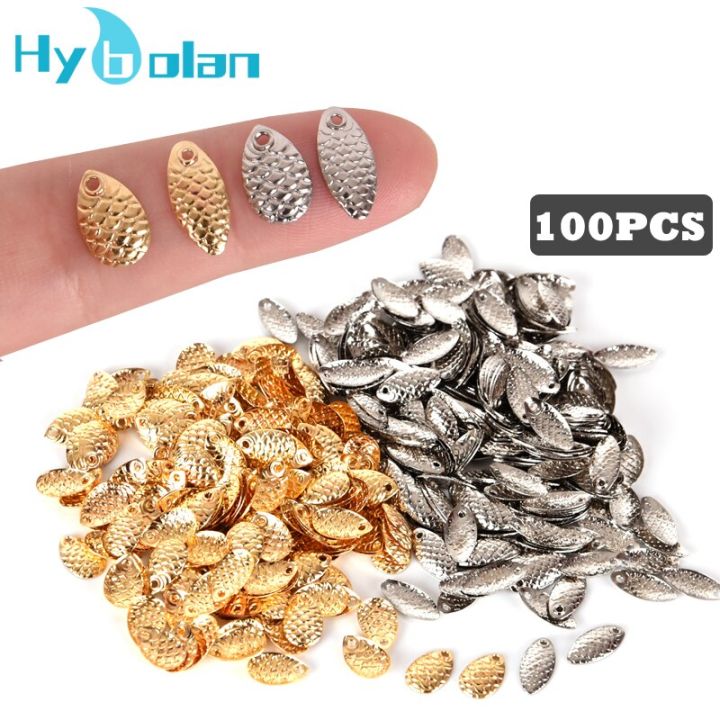 100pcs-fly-fishing-lure-sequin-noise-silver-gold-metal-copper-spoon-spinner-lure-tackle-willow-blades-smooth-diy-not-hurt-line-accessories