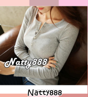 ของอยู่ไทย ส่งทันที!! NATFASHION เสื้อแขนยาวผ้าลูกฟูก มีลายในตัว สไตล์เกาหลี พร้อมส่ง4สี มีในสต็อกครบสี  **ชิ้นนี้สีเทา