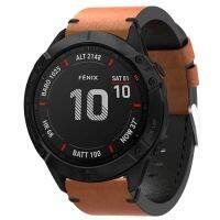 สำหรับ Garmin Fenix 6X ไพลิน26มม. เย็บหนังสายนาฬิกาข้อมือหัวเข็มขัดเหล็ก