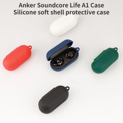 For Anker Soundcore Life A1 Case solid color silicone soft case Soundcore Life A1 shockproof case protective cover with hook Wireless Earbud Cases