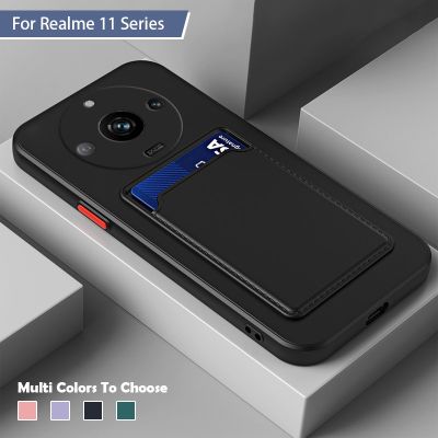 เคสสำหรับ Realme 11 Pro Plus Realme11 11Pro Pro + 5G 2023เคสใส่โทรศัพท์ปกหลังมีช่องเสียบบัตรกันกระแทกผิวซิลิโคนยืดหยุ่น TPU นิ่มกันกระแทกรู้สึกสีทึบ