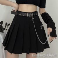 ﹊卐 SHUAIYI Saia de carga Mulheres Y2k Streetwear Gótico Coreano Moda Escuro Academia Preto Plissado Golfe Cintura Alta