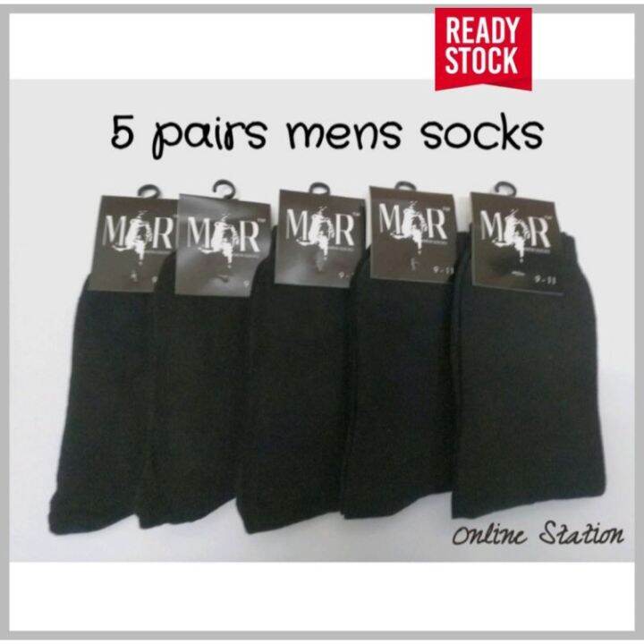 men-socks-long-black-5-pairscottonstokin-panjang-lelaki-hitam-kosong-5-pasang