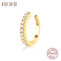 {Han ornaments}ROXI Simple C รูปร่าง Zircon คริสตัลปลอมเจาะต่างหูคลิปสำหรับหญิงสาวเครื่องประดับต่างหูเงินแท้925หู Cuffs