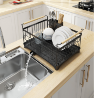 Extendable Folding Stainless Steel Dish Drying Rack with Utensil Tray Kitchen Stand Storage Kitchen Black Sink Dish Drainer