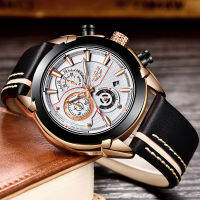 LIGE Lige Casual Fashion Trend Business Waterproof Belt Watch นาฬิกาข้อมือผู้ชายมัลติฟังก์ชั่นเรืองแสง hot