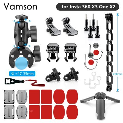 Vamson ชุดอุปกรณ์เสริมมอเตอร์ไซค์กล้องแอคชั่นแคมเมรา Insta360 X3หนึ่ง X2พร้อมแขนยืดอะลูมินัมอัลลอยสำหรับ Go Pro 11 10