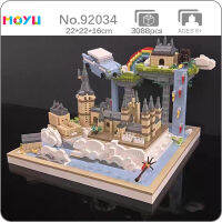 Moyu 92034โลกสถาปัตยกรรมโรงเรียนมายากลปราสาทเกาะสายรุ้งน้ำตกรถ3D มินิเพชรอิฐบล็อกอาคารของเล่นไม่มีกล่อง