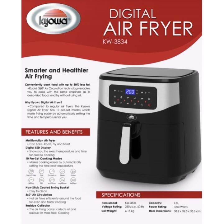 Kyowa Air Fryer 7 liters Digital with 10 preset modes KW3834 black