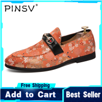 PINSV แฟชั่นพิมพ์รองเท้าหนังลำลองสำหรับบุรุษรองเท้า Slip-On Low-Cut รองเท้าอย่างเป็นทางการขนาดใหญ่38-48