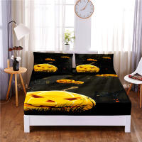 Pumpkin Festival Digital Printed 3pc Polyester Fitted Sheet Mattress Cover Four Corners with Elastic Band Bed Sheet Pillowcases