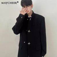 MAYCHEER ชุดสูทผู้ชายแบบไฮเอนด์ชุดกันกระแทกไหล่ดีไซน์คอตั้ง