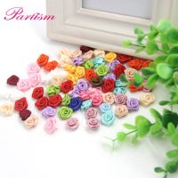 【Cw】100PCSLot Mini Handmade Satin Rose Ribbons Fabric Flower Bow Appliques For Wedding Decora Craft Sewing Accessories
