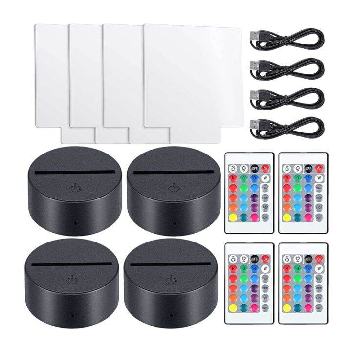 4 Pack 3D Night LED Light Lamp Base Kit Adjustable 16 Colors 4 Modes